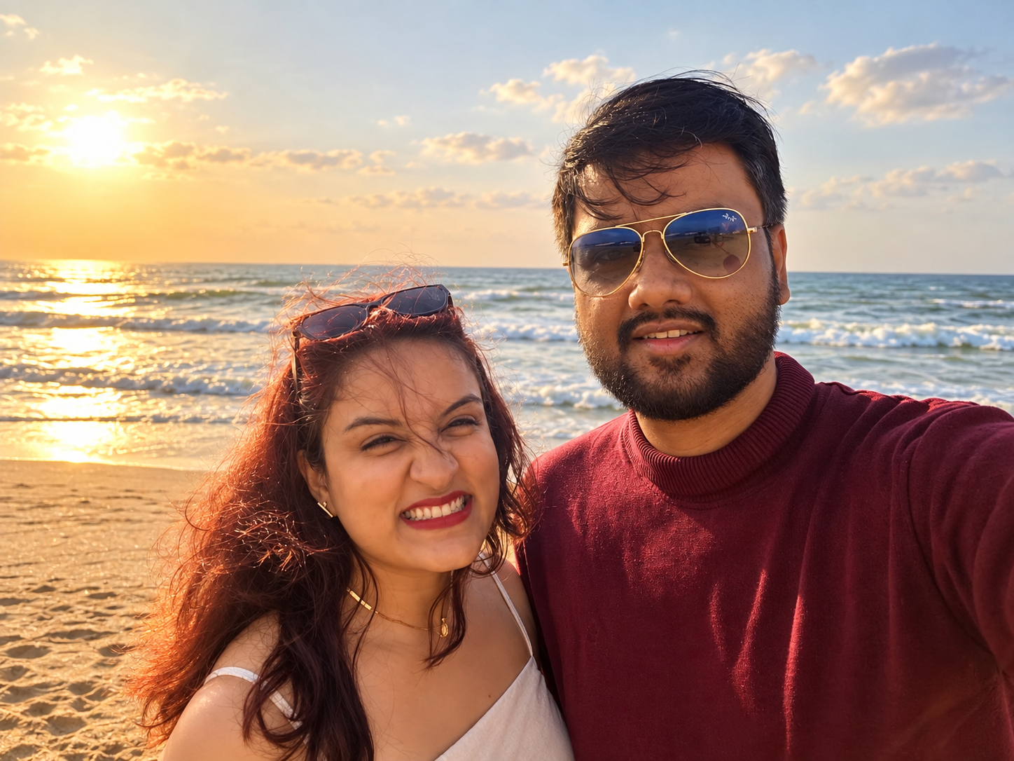 Divya and Tushar by the sea